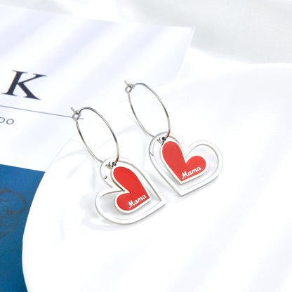 Big And Small Heart-shaped Mama Red Drop Oil Enamel Girls Jewelry Earrings