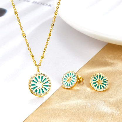 Center of the Circle Star-shaped Green Drop Oil With Diamond Enamel Girls Kids Jewelry