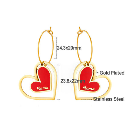 Big And Small Heart-shaped Mama Red Drop Oil Enamel Girls Jewelry Earrings