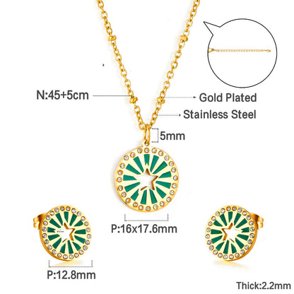 Center of the Circle Star-shaped Green Drop Oil With Diamond Enamel Girls Kids Jewelry