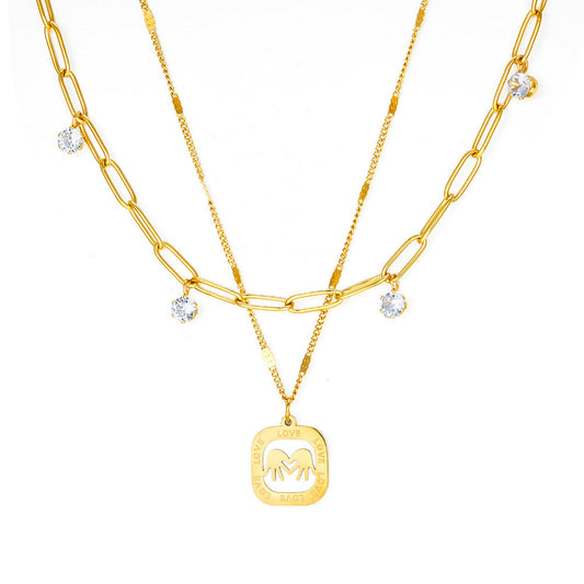 Double Palm White Shell Accessories + Chain With 4 Drill Double Chain Necklace