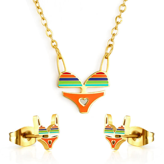 Stainless Steel Bikini Mixed Color Jewelry Set Enamel Girls Kids Jewelry