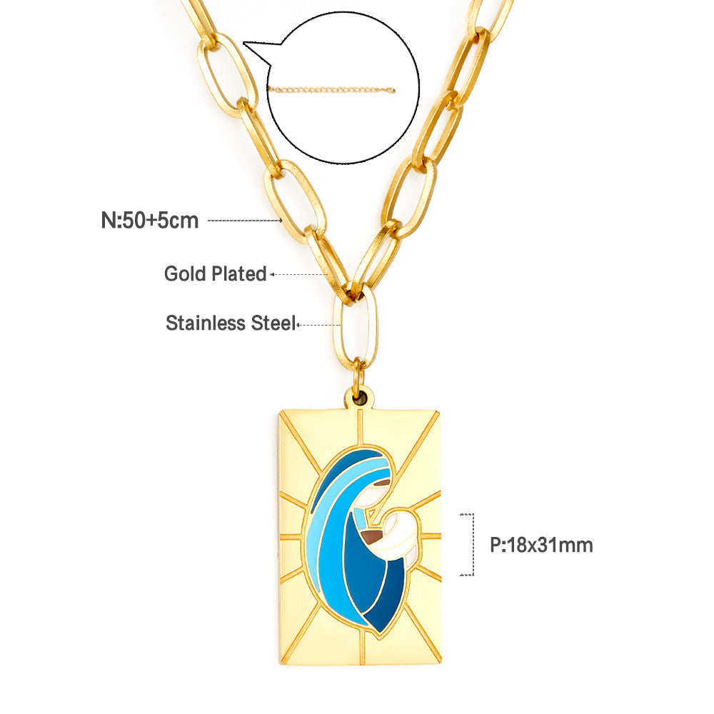 Rectangular Accessory With Mixed Color Mother and Baby Enamel Girls Kids Necklace