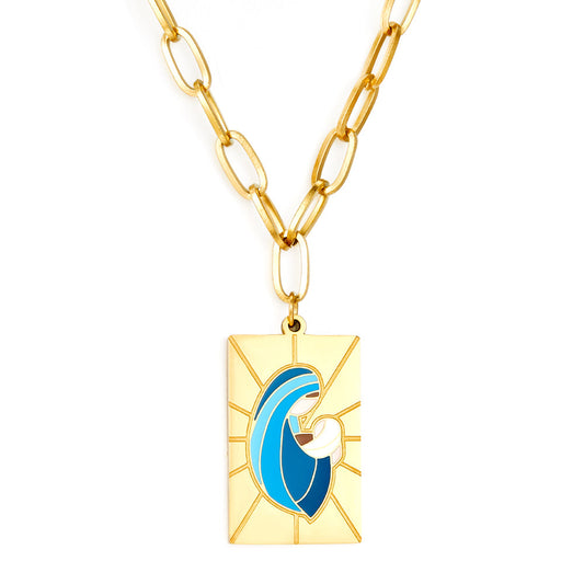 Rectangular Accessory With Mixed Color Mother and Baby Enamel Girls Kids Necklace