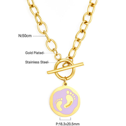 Round Accessory With Purple Double Footprint Enamel Girls Kids Jewelry Necklace