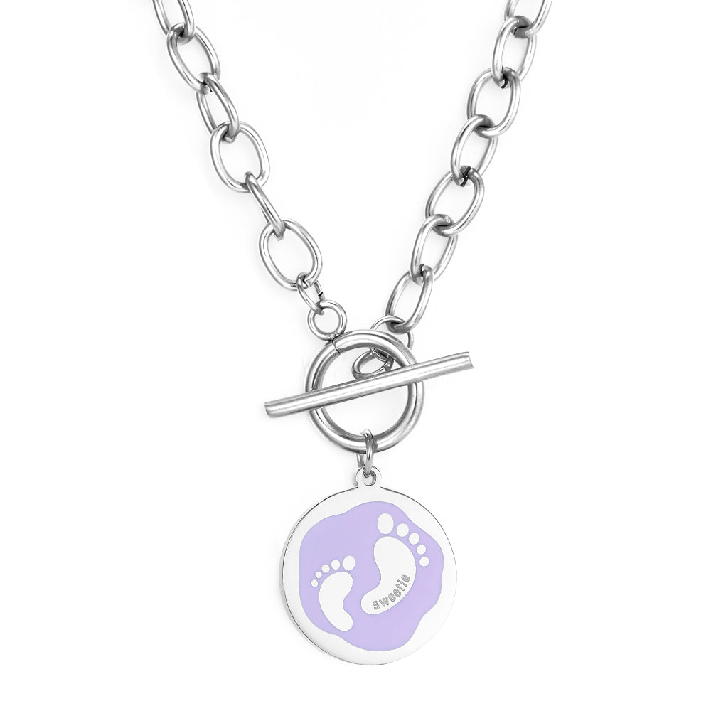Round Accessory With Purple Double Footprint Enamel Girls Kids Jewelry Necklace