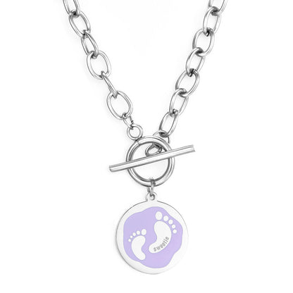 Round Accessory With Purple Double Footprint Enamel Girls Kids Jewelry Necklace