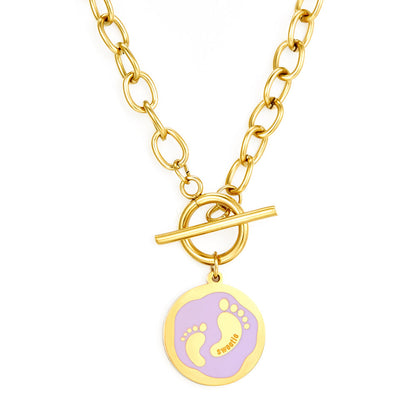 Round Accessory With Purple Double Footprint Enamel Girls Kids Jewelry Necklace