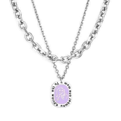 Oval Accessory With Purple Mother-baby Double Chain Enamel Girls Kids Jewelry Necklace