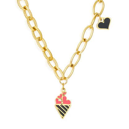 Ice Cream Cone Mixed Color Black Heart-shaped Enamel Girls Kids Jewelry Necklace