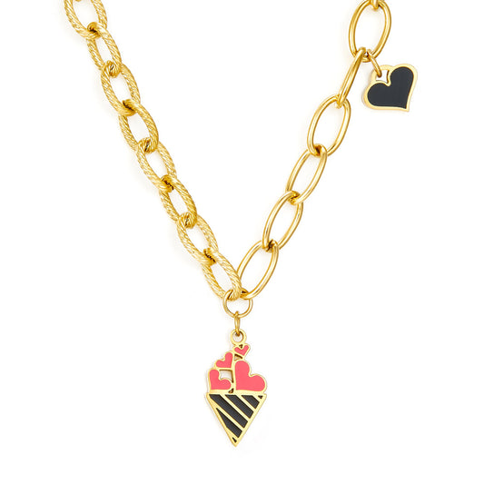 Ice Cream Cone Mixed Color Black Heart-shaped Enamel Girls Kids Jewelry Necklace