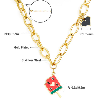 Popsicle Mixed Color With Black Heart-shaped Enamel Girls Kids Jewelry Necklace