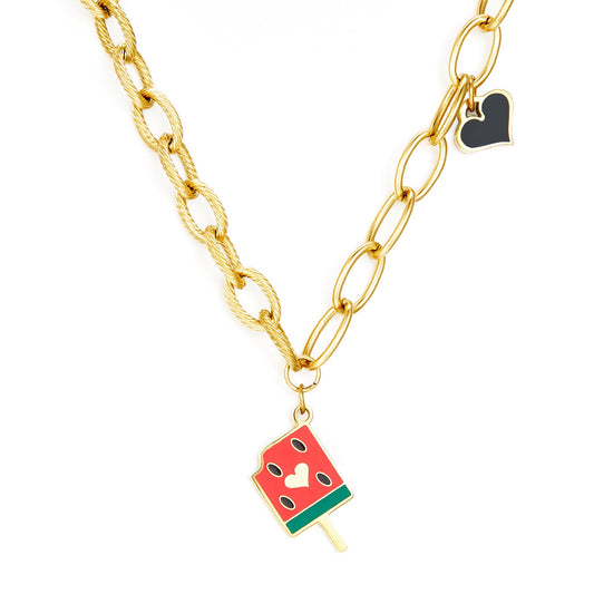 Popsicle Mixed Color With Black Heart-shaped Enamel Girls Kids Jewelry Necklace