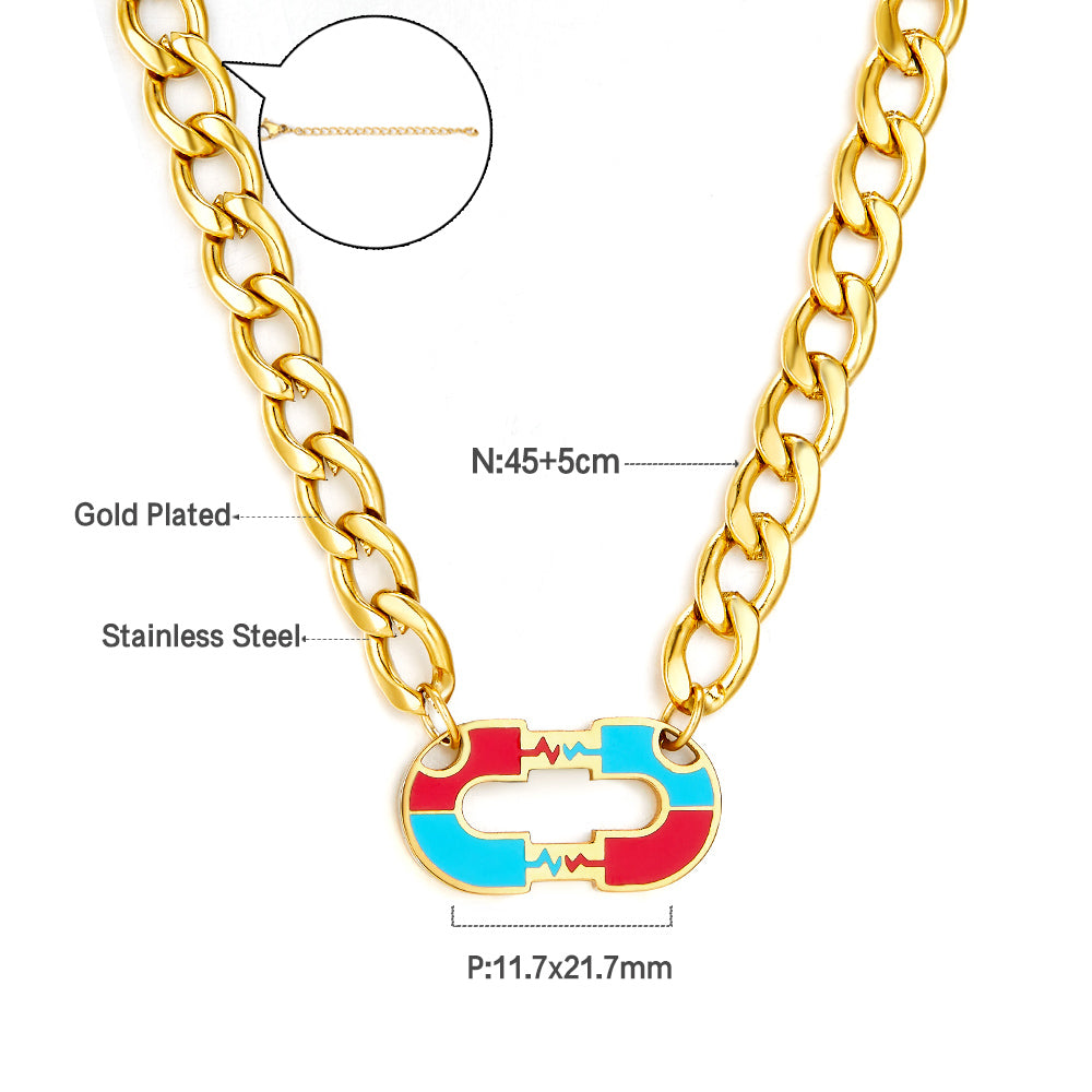 Stainless Steel Oblong Mixed Color ECG Necklace