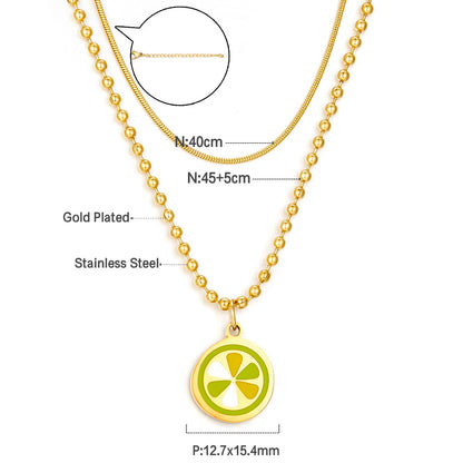 Enamel Girls Kids Jewelry Lemon Slice Mixed Color+Chain Double Chain Necklace