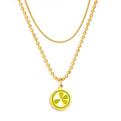 Enamel Girls Kids Jewelry Lemon Slice Mixed Color+Chain Double Chain Necklace