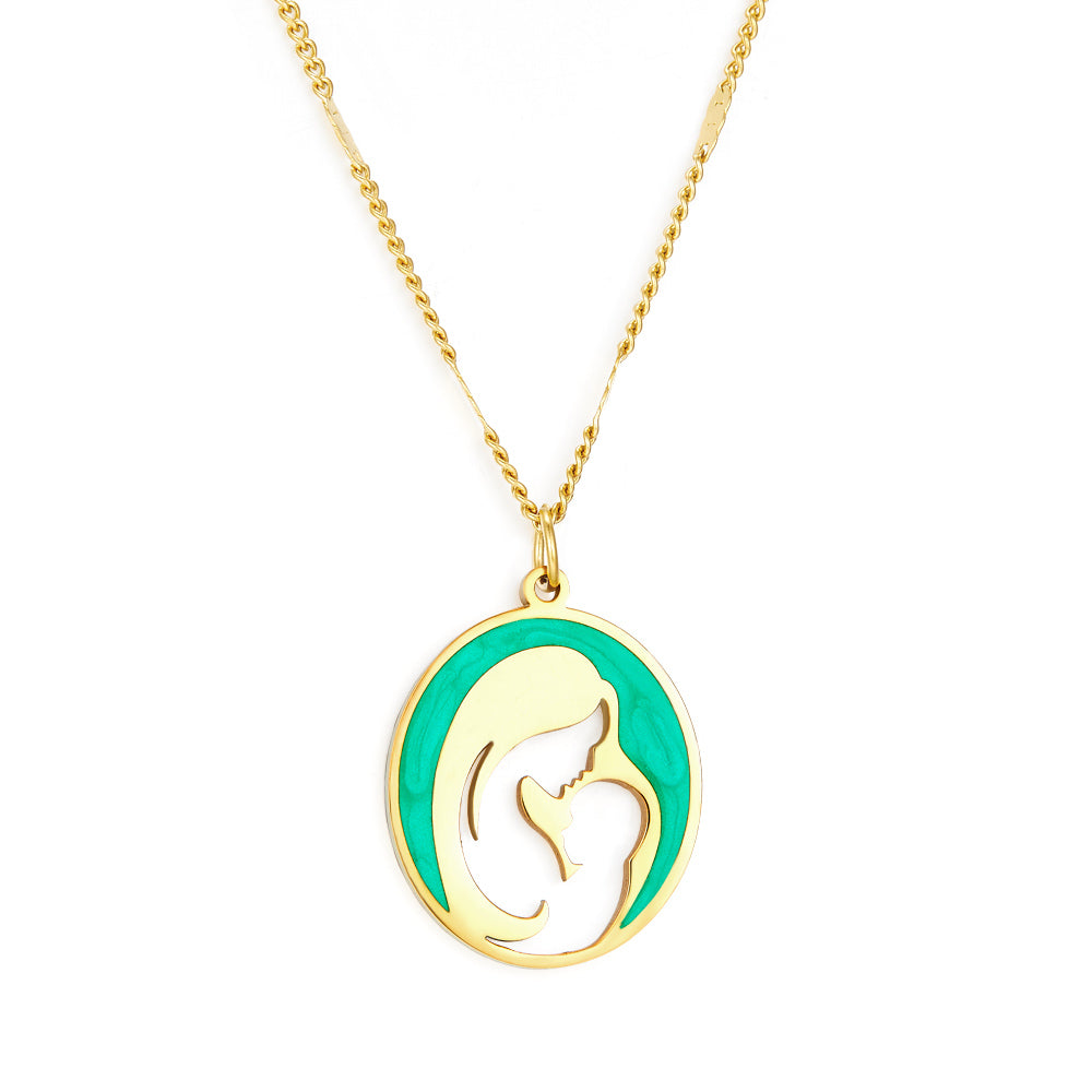 Stainless Steel Fashion Green Mother and Baby Accessory Enamel Girls Kids Jewelry Necklace