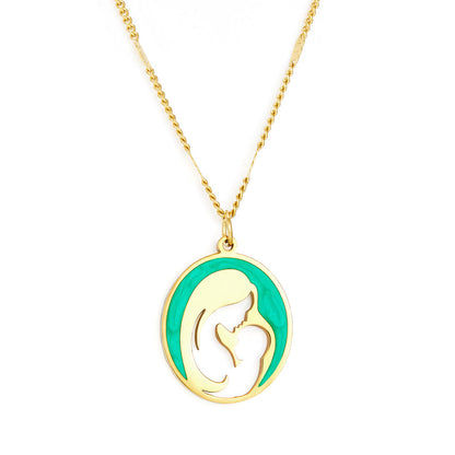 Stainless Steel Fashion Green Mother and Baby Accessory Enamel Girls Kids Jewelry Necklace