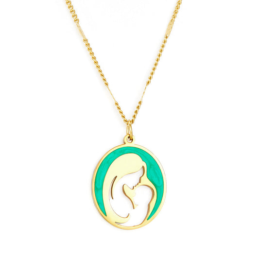 Stainless Steel Fashion Green Mother and Baby Accessory Enamel Girls Kids Jewelry Necklace