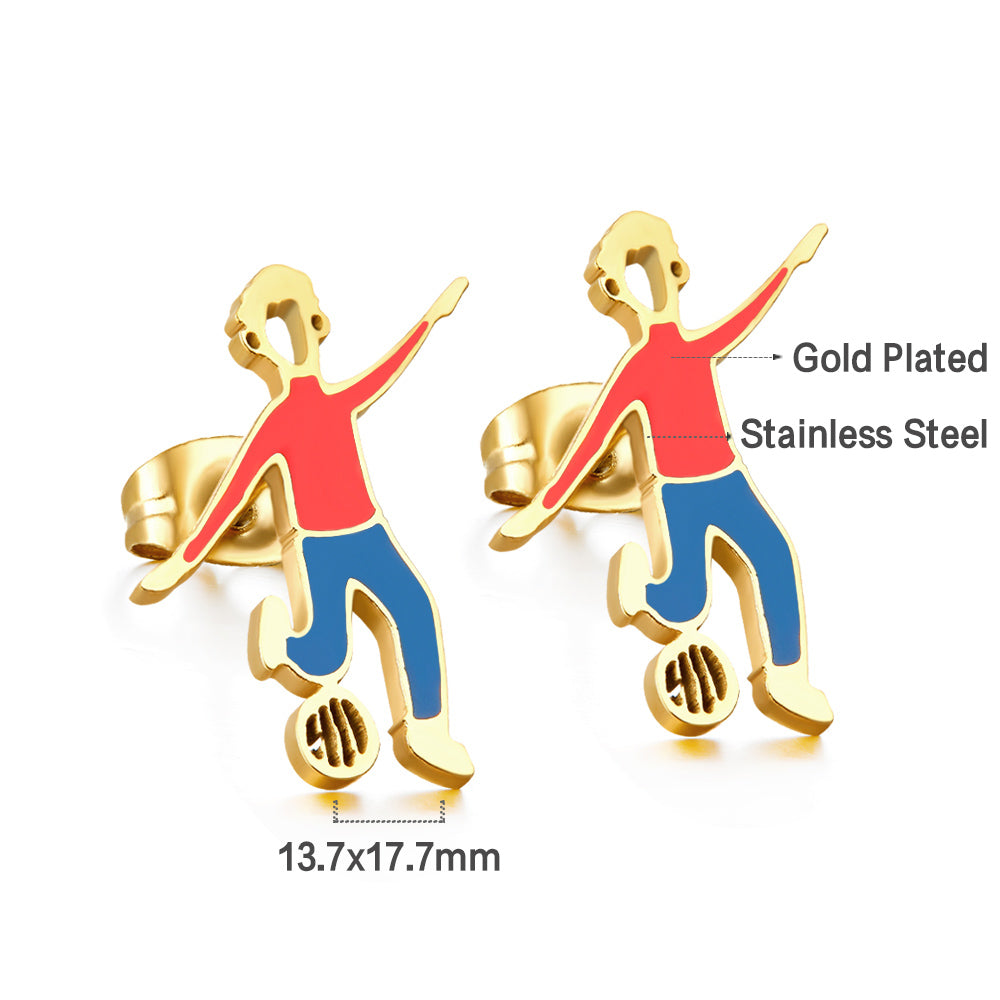 Enamel Girls Kids Jewelry Boys Playing Football Mixed Color Cut Stud Earrings
