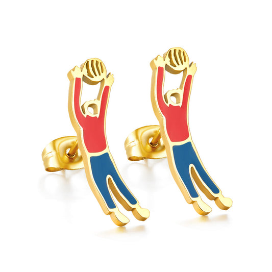 Enamel Girls Kids Jewelry Boys Playing Volleyball Mixed Color Cut Stud Earrings