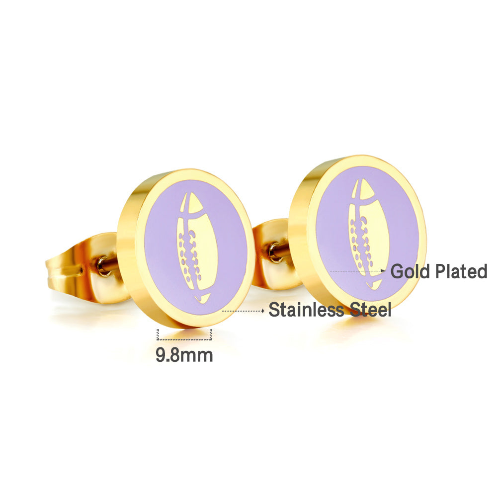 Enamel Girls Kids Jewelry 18k Gold Plated Rugby Purple Cut Stud Earrings
