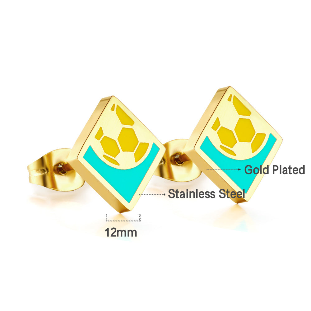 Drip Oil Kids Girls Jewelry Square Football Mixed Color Cut Stud Earrings