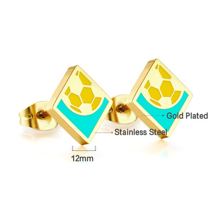 Drip Oil Kids Girls Jewelry Square Football Mixed Color Cut Stud Earrings