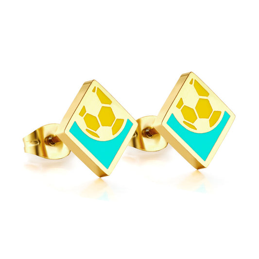 Drip Oil Kids Girls Jewelry Square Football Mixed Color Cut Stud Earrings
