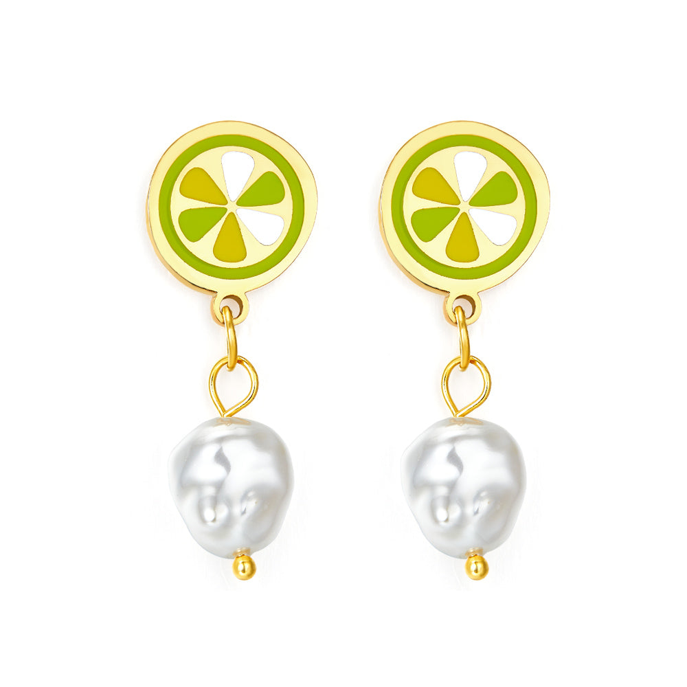 Lemon Mixed Color With White Exotic Pearls Earrings