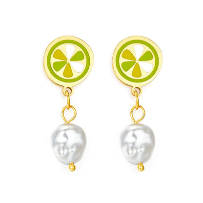 Lemon Mixed Color With White Exotic Pearls Earrings