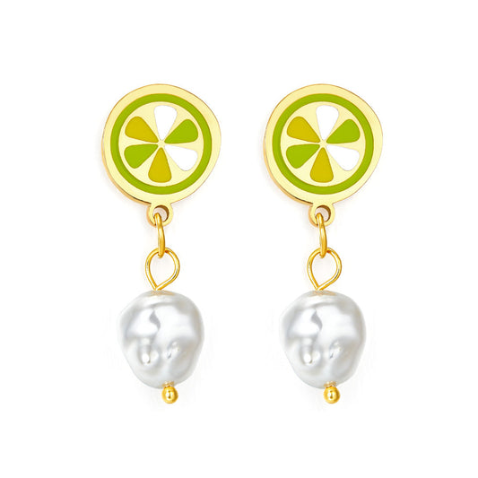 Lemon Mixed Color With White Exotic Pearls Earrings