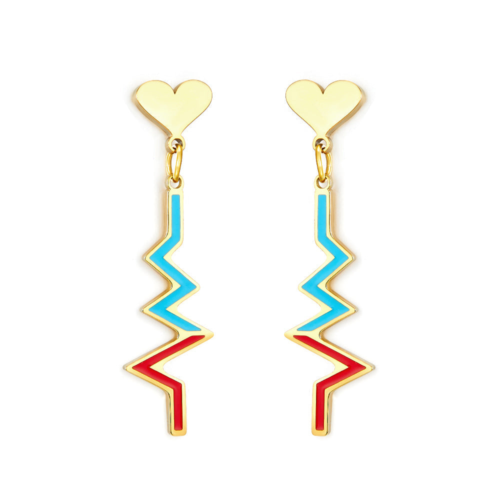 Stainless Steel Heart-shaped with ECG Mixed Color Earrings