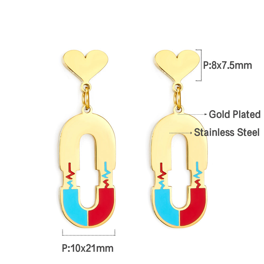 Heart-shaped With Oval Hollow With ECG Mixed Color Earrings