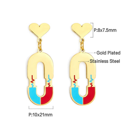 Heart-shaped With Oval Hollow With ECG Mixed Color Earrings