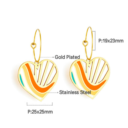 Fashion Enamel Girls Kids Jewelry Circle with Heart-shaped Color Bar Mixed Color Earrings