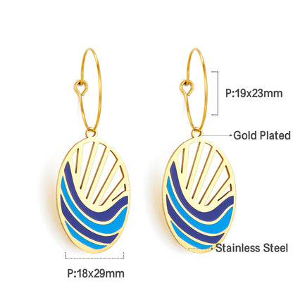 Enamel Girls Kids Jewelry Fashion Circle with Oval Seawater Mixed Color Earrings