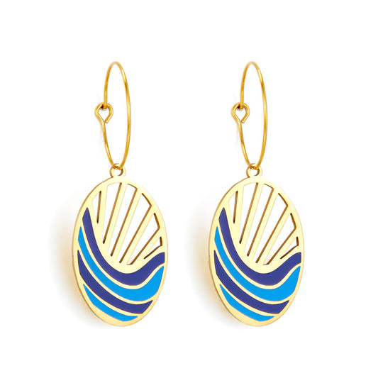 Enamel Girls Kids Jewelry Fashion Circle with Oval Seawater Mixed Color Earrings
