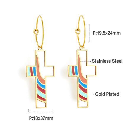 Circle with Cross Hollow Color Bar Mixed Color Enamel Girls Kids Jewelry Earrings