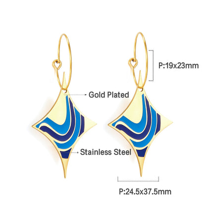 Circle with Long Star-shaped Seawater Mixed Color Enamel Girls Kids Earrings