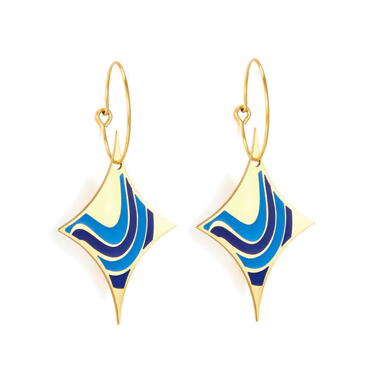 Circle with Long Star-shaped Seawater Mixed Color Enamel Girls Kids Earrings