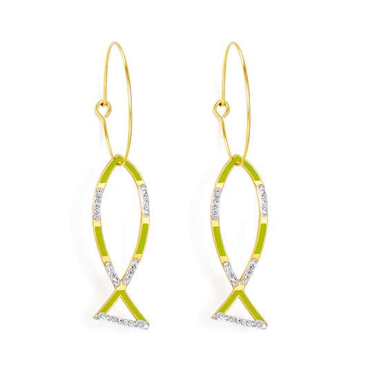 Circle With Fish-shaped Hollow Mixed Color With Diamond Earrings