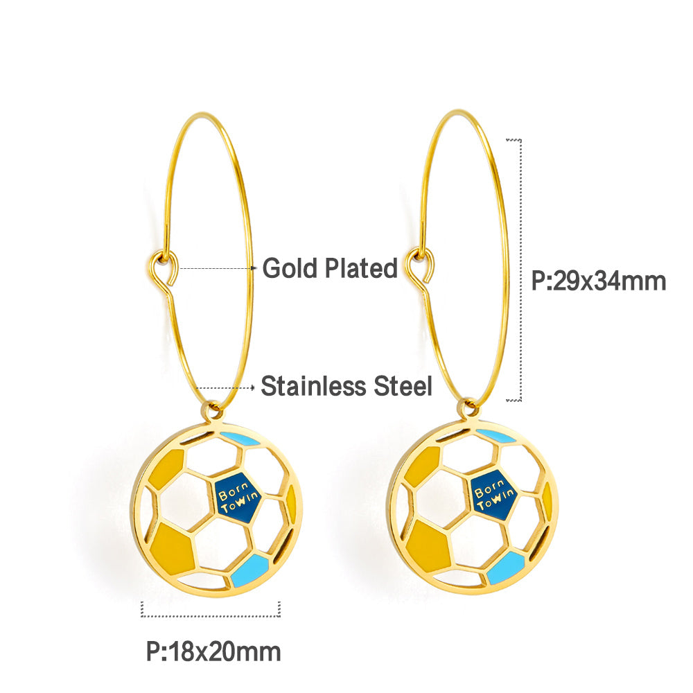 Circle with Football Hollow Mixed Color Enamel Girls Kids Jewelry Earrings