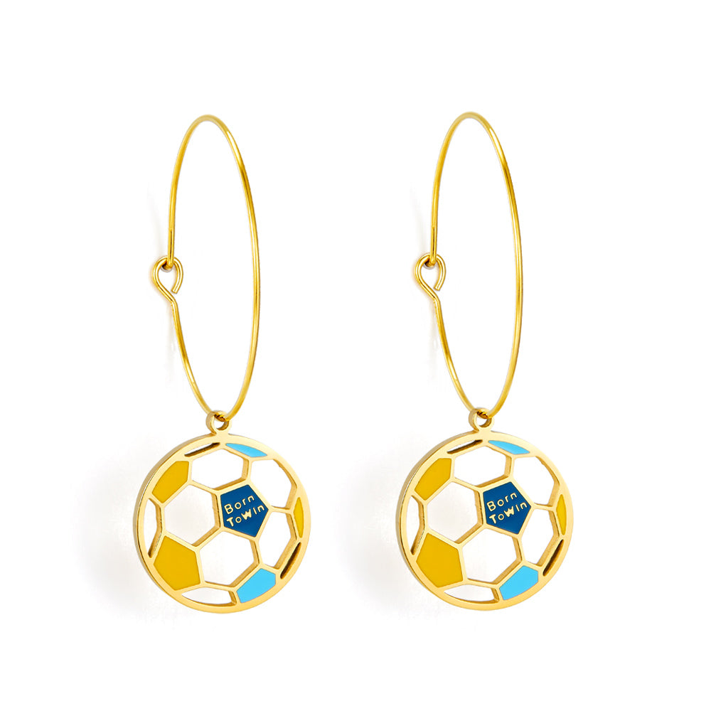 Circle with Football Hollow Mixed Color Enamel Girls Kids Jewelry Earrings
