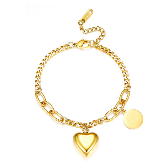 Stainless Steel Heart + Round Accessories Bracelet