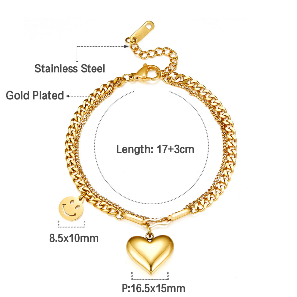Stainless Steel Heart-shaped and Smiley Face Accessories Double Bracelet