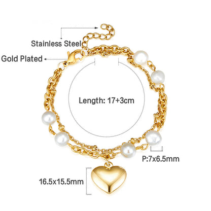 Heart-shaped Accessory With 6 Special-shaped White Pearl Double Bracelet