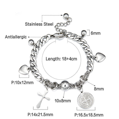 Round Accessories + Cross+2 Heart-shapeds +3 Steel Balls bracelet