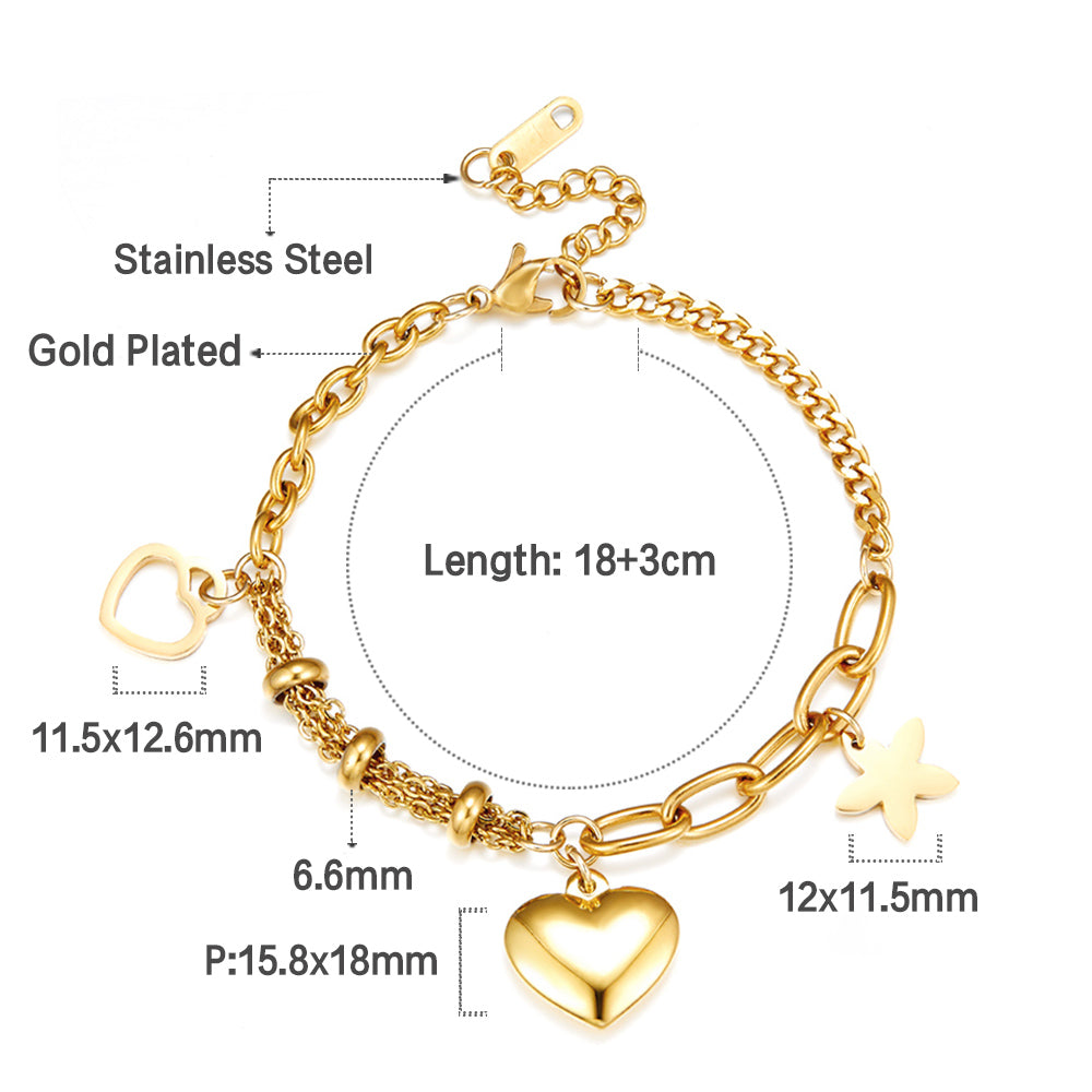 Heart Shape + Heart Shaped Hollow + Star Accessories Bracelet