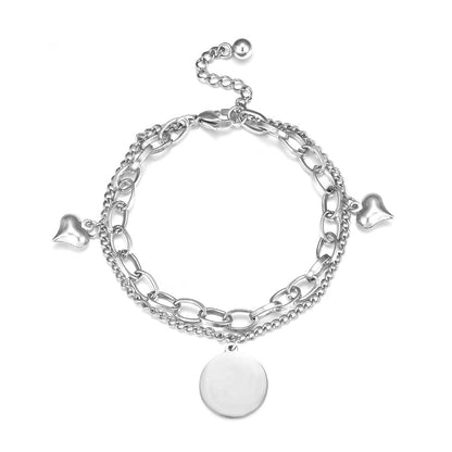 Round +2 Heart-shaped Accessories Double Bracelet